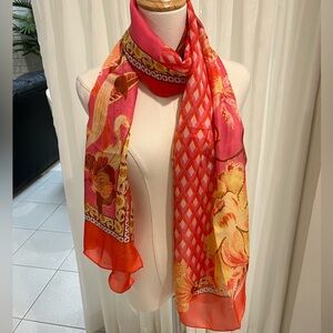 Scarf, spring colors, pink, yellow, and coral
NWT
70” by 18”